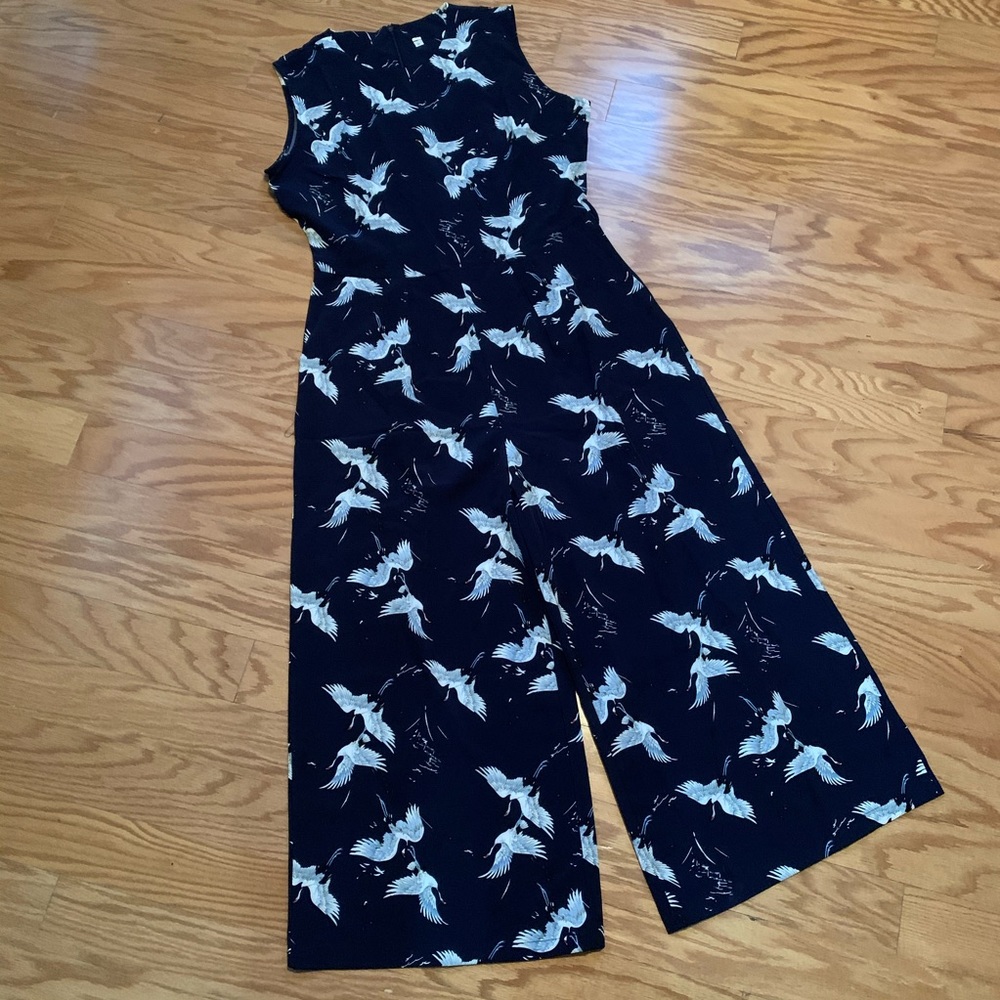 Bird Print Wide Leg Jumpsuit